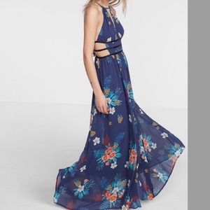 Blue floral cut out maxi dress